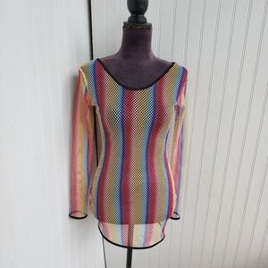 Uluwatu Color Mesh Netted See Through Beach Coverup Top Dress Long Sleeve Sz S